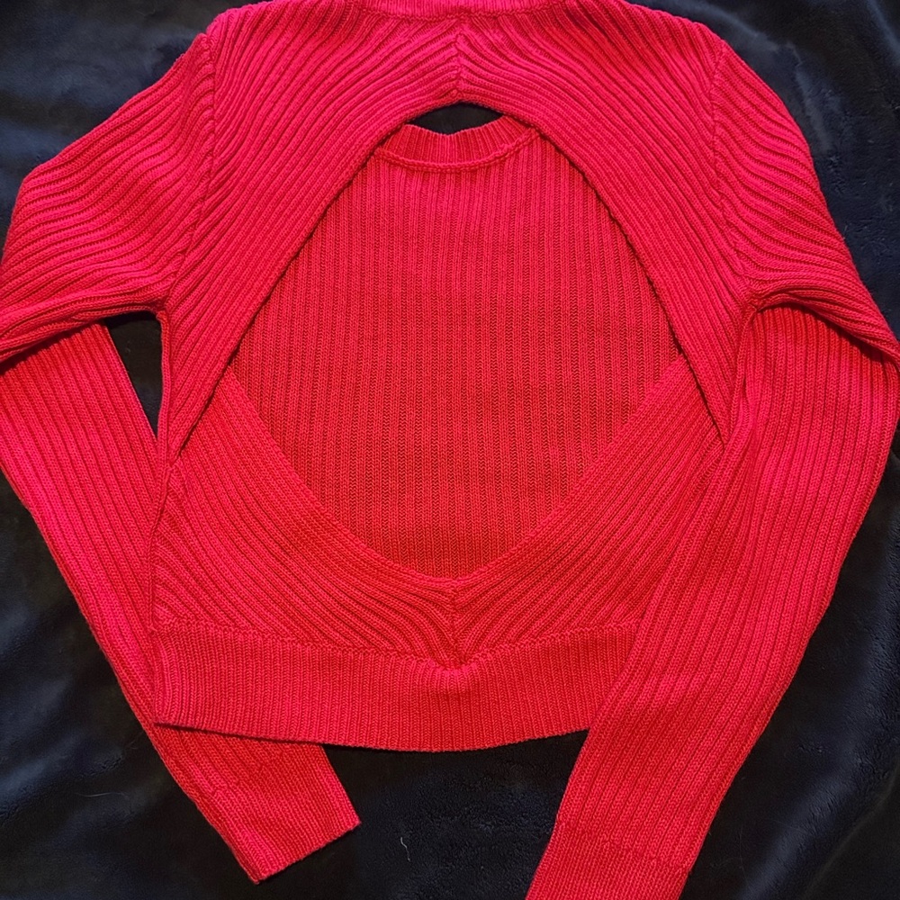 Red Ribbed Knit Sweater - Picture 2 of 2